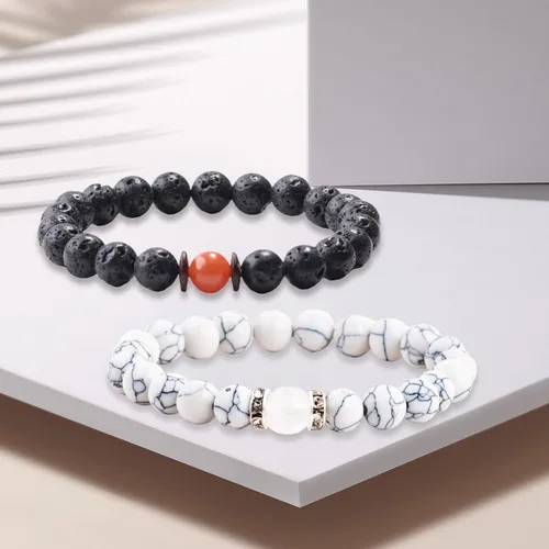 Vista 16 de 2 pulseras magnéticas para parejas, piedra natural negra mate, cristal para votos de amor eterno, juego de pulseras de cuentas de piedra de energía