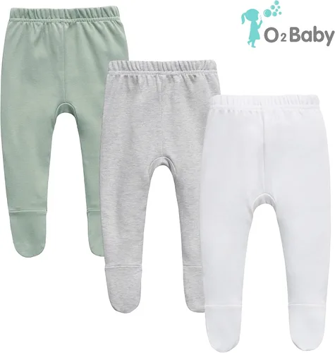 Vista 2 de O2 BABY Pantalones deportivos unisex de algodón orgánico para bebé, paquete de 3 unidades, leggings para recién nacidos