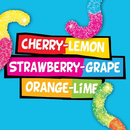 Vista 4 de Trolli Sour Brite Crawlers, dulces, cereza-limón, fresa-uva y naranja-lima, dulce y agrio, gusanos de goma, 14 oz