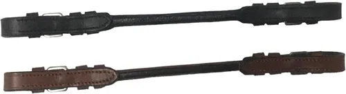 Vista 3 de Majestic Ally Par de correas de cuero enrollado con hebilla para sillas de montar inglesas, correa de mano para seguridad al montar a caballo Negro