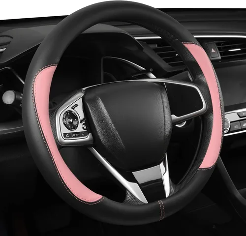 Vista 9 de Szttswamp - Funda para volante de automóvil, piel de microfibra, 14.5-15 pulgadas (negro)
