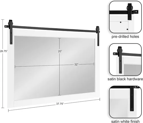 Vista 2 de Kate and Laurel Skylan - Espejo de pared decorativo de madera con marco de granja, 38 x 27 pulgadas, blanco y negro; espejo de pared de transición 0