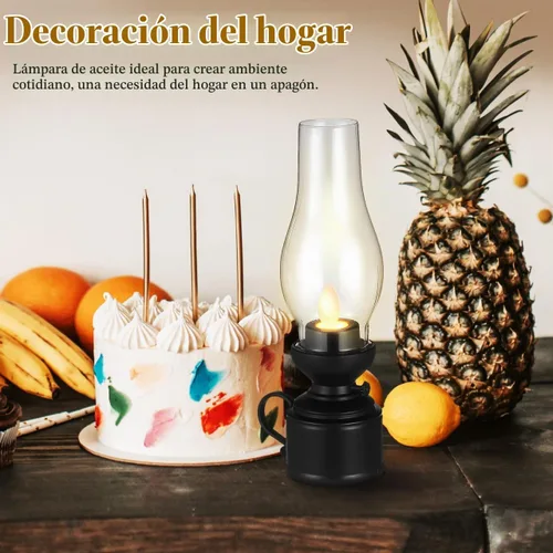 Vista 3 de Zerodeko Lámpara de queroseno vintage sin llama, lámpara de mesa LED de queroseno, lámpara transparente de huracán, funciona con pilas, mesita