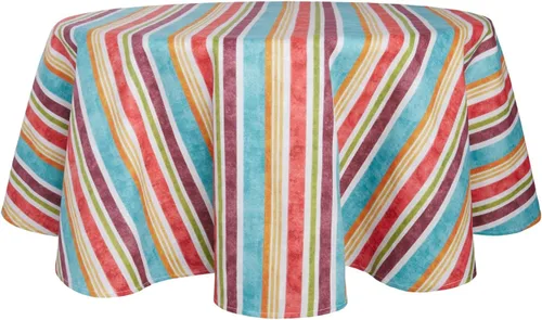 Vista 2 de Fiesta Cameron Stripe Mantel de tela, 70 pulgadas, redondo, natural