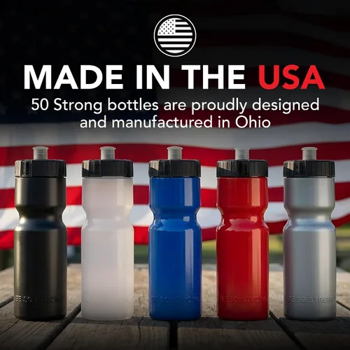 Vista 8 de Botellas de agua deportivas 50 Strong – Botellas de plástico reutilizables de 22 oz libres de BPA con tapa de tracción – Fabricadas en EE. UU.