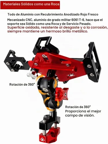 Vista 3 de Soporte de metal para teléfono de motocicleta, sólido y antirrobo, soporte para teléfono celular resistente, compatible con Harley Davidson y la Rojo