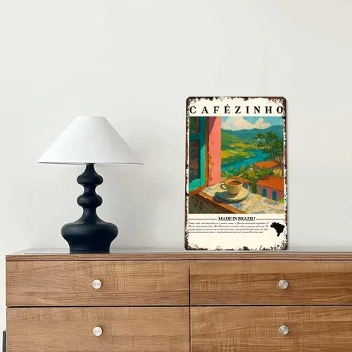 Vista 4 de Cartel vintage Cafezinho divertido Brasil Café Brasil Cocina Latina Letrero de Metal Aluminio 8x12 pulgadas para Baño Dormitorio Sala de estar