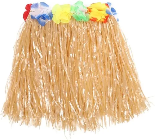 Vista 2 de Faldas de hierba para niños con falda hawaiana de hierba de Leis, falda de hierba hula tropical hawaiana fiesta en la playa