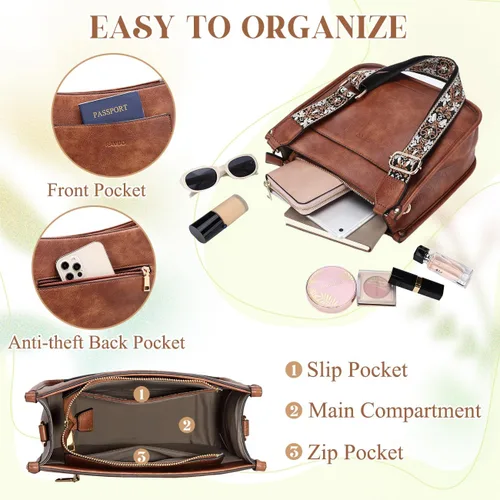 Vista 4 de RAVUO Bolsos cruzados para mujer, bolso de hombro de cuero vegano a la moda con 2 correas ajustables