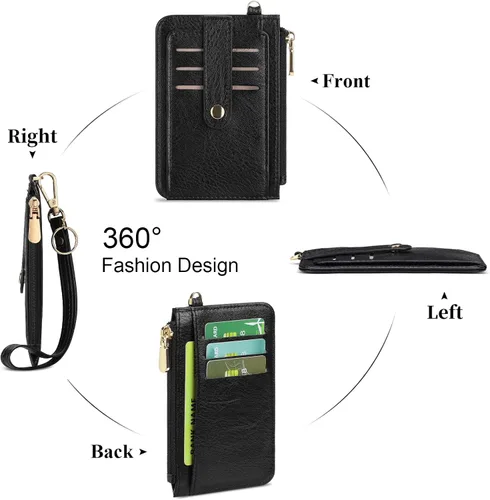Vista 6 de SENDEFN Cartera delgada de piel con bloqueo RFID para tarjetas de crédito con bolsillo con cremallera