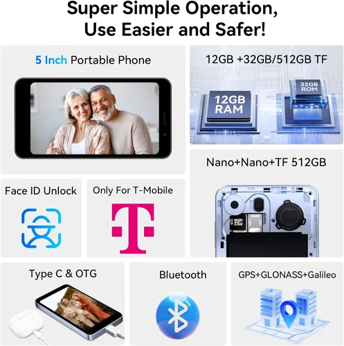 Vista 2 de Teléfonos desbloqueados, teléfono Android de 5 pulgadas, 4G Dual SIM Azul