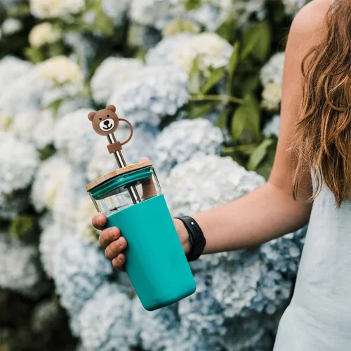 Vista 6 de 3 fundas para popote de oso, bonitas fundas de popote de silicona suave de dibujos animados, tapas protectoras sin BPA compatible con Stanley Straws