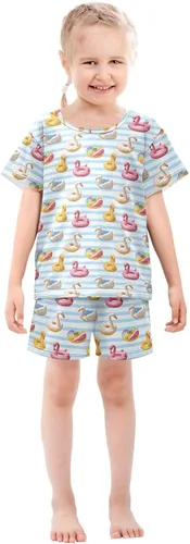 Vista 4 de panksolu Pajama Sets Short Sleev Cotton Sleepwear Summer Pjs 2 Piece for 5-14Y