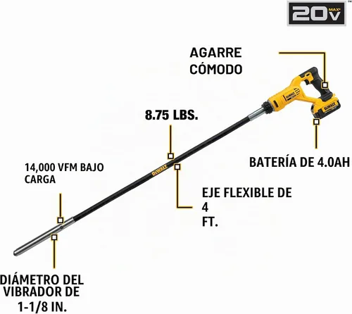 Vista 3 de DEWALT 20V MAX* Vibrador de hormigón, lápiz (DCE531M1)
