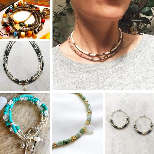 Vista 5 de Cuentas Heishi de piedra natural para hacer collares, cuentas pequeñas de piedra redonda plana de 0.116 pulgadas x 0.039 pulgadas para hacer joyas