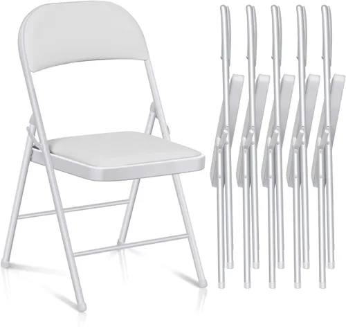 Vista 17 de Fenbeli Paquete de 1 silla plegable con cojín, silla de metal negro con asiento acolchado y marco de acero duradero, sillas plegables de capacidad