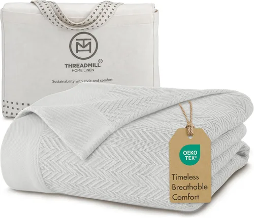 Vista 19 de Threadmill - Mantas de algodón de lujo para cama tamaño individual Manta 100% algodón para todas las estaciones para cama individual Manta