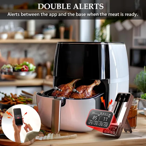 Vista 3 de Termómetro inalámbrico de doble sonda para carne, para asar a la parrilla, ahumar, barbacoa, termómetro inteligente habilitado con Bluetooth con 2