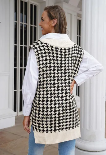 Vista 4 de Kisscynest Suéter de punto de gran tamaño con cuello en V para mujer, casual, holgado, sin mangas, suéter