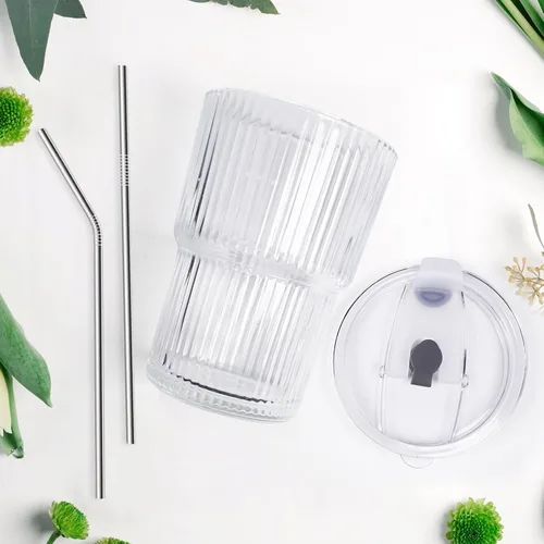 Vista 6 de Juego de 2 tazas de café helado con tapas y pajitas, vasos de plástico irrompibles de 16 onzas para bebidas reutilizables vaso de café helado
