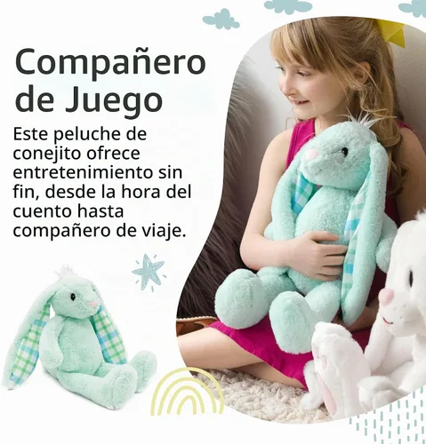 Vista 2 de Peluche de Conejo de Pascua Plushible, Tierno, Suave, Juguete de Peluche Bordado para Recién Nacidos, Niños, Niños y Niñas, 14 pulgadas Verde
