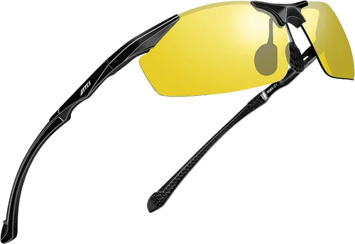 Vista 7 de ATTCL Gafas de sol polarizadas con protección UV para hombre, marco de metal Al-Mg, color verde claro