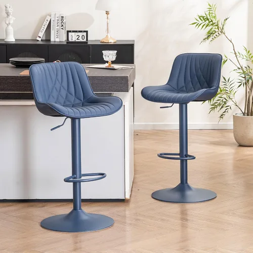 Vista 9 de YOUTASTE Juego de 2 taburetes de bar de piel sintética, todos los taburetes de bar tapizados de color verde oscuro con respaldo, silla giratoria