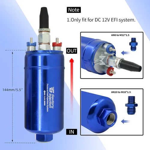Vista 3 de Bomba de combustible eléctrica en línea externa de alto flujo 300LPH universal 12V azul