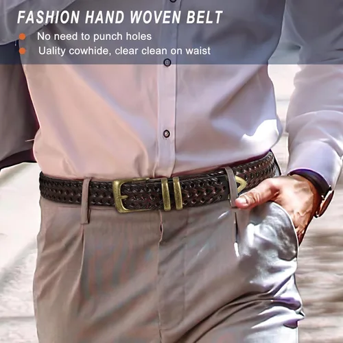 Vista 2 de BELTROAD Cinturón de cuero trenzado para hombre, jeans casuales, golf, hebilla de aleación tejida de cuero para hombre, cinturones trenzados a mano