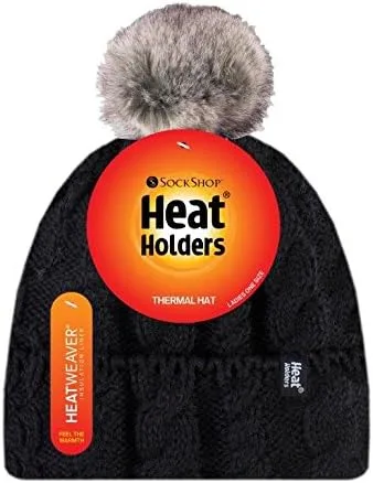 Vista 3 de Gorros térmicos de punto grueso para mujer con pompones