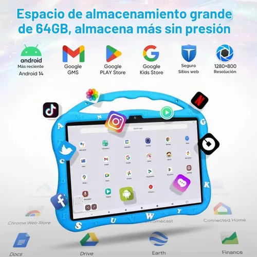 Vista 3 de MengDash Tableta para niños, tableta de 10.1 pulgadas para niños de 3 a 10, tableta educativa de aprendizaje para niños pequeños Android 14, 8 GB