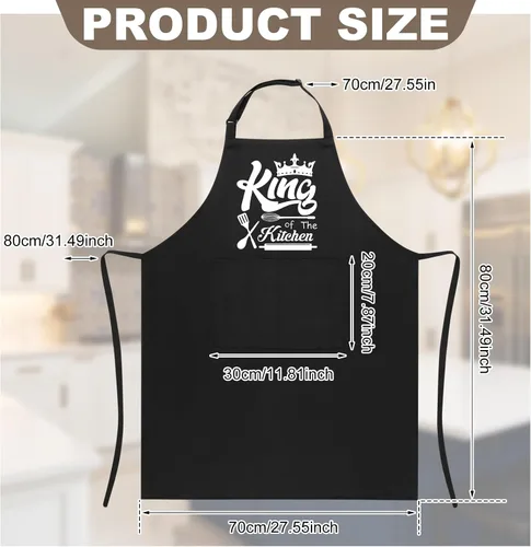 Vista 2 de Delantales divertidos para hombres, delantales de cocina Rey de la Cocina para hombres, delantales personalizados, delantal de chef ajustable