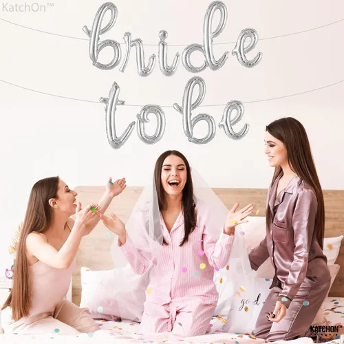 Vista 5 de KatchOn, Globos plateados con texto en inglés "Bride To Be", 16 pulgadas, letrero de novia para decoraciones de despedida de soltera, globos