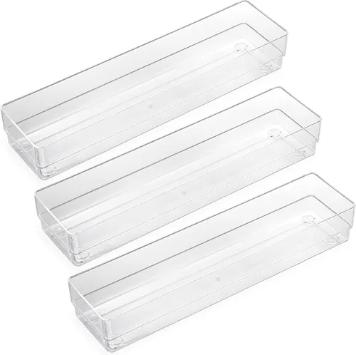 Vista 8 de LotFancy Organizadores de cajones transparentes, 6 x 3 x 2 pulgadas, juego de 3, bandejas organizadoras de cajones para escritorio, contenedores