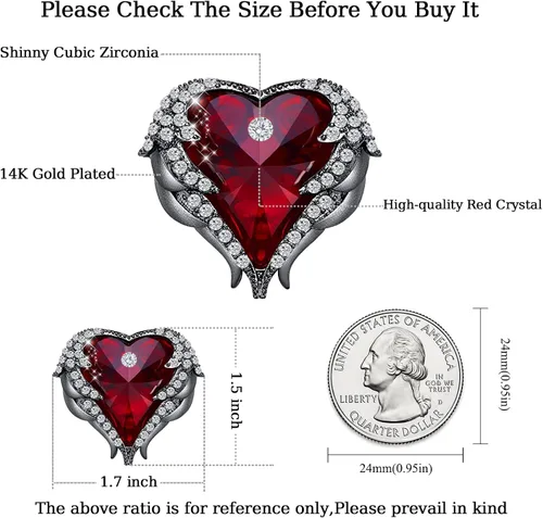 Vista 4 de Broches para mujer de cristal de corazón rojo Broche de diamantes de imitación austriacos Broches de ramo de boda para mujer, broche