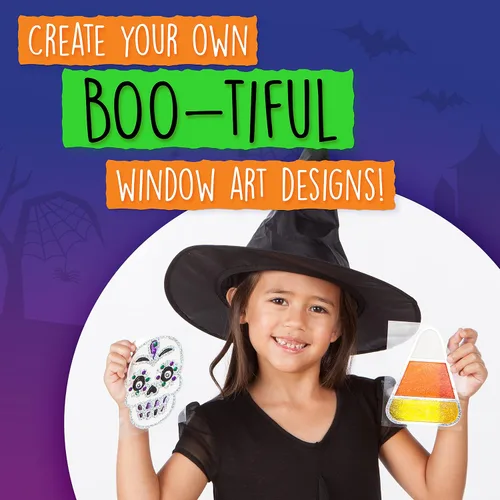 Vista 3 de Creativity for Kids Kit de arte para ventana de Halloween Crea 7 atrapasoles espeluznantes con pintura, diamantes de imitación y ojos ondulantes