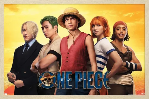 Vista 7 de Trends International Netflix One Piece - Póster de collage de pared, 14.72 x 22.37 pulgadas, versión enmarcada de madera de granero