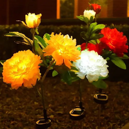 Vista 6 de Aolyty Luces solares de jardín de flores, luz solar de peonía para decoración al aire libre, IP65, luces solares de estaca impermeables, paquete