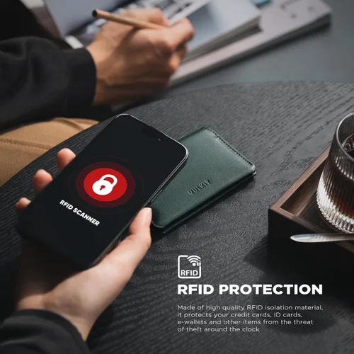 Vista 5 de VULKIT Cartera de Cuero Portafolios delgada Minimalista con Bloqueo RFID, Portafolios de Tarjetas de Crédito con Cierre Magnético de Bolsillo Oliva