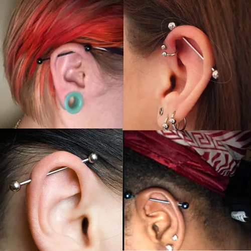 Vista 5 de WASOLIE Piercing de barra industrial de acero inoxidable quirúrgico 316L de 14 G, barra recta, joyería para mujeres y hombres, Metal, arenisca