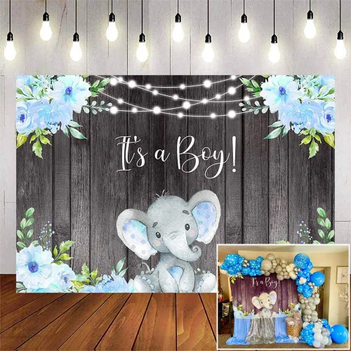 Vista 6 de Avezano Cartel de elefante para baby shower, cartel de fiesta de niño con texto en inglés "It's a boy", decoración floral azul para baby shower, 6 x