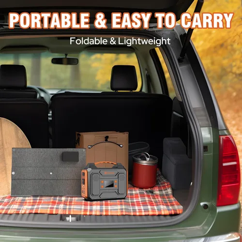 Vista 9 de Generador solar portátil de 300 W con panel solar plegable de 60 W, banco de energía solar de 120 W con salida de CA de 110 V para camping