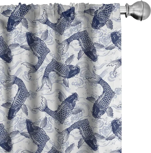 Vista 24 de Ambesonne Paquete de 2 cortinas otoñales para ventana, diseño otoñal con formas intrincadas en espiral y estampado de hojas voladoras, juego ligero