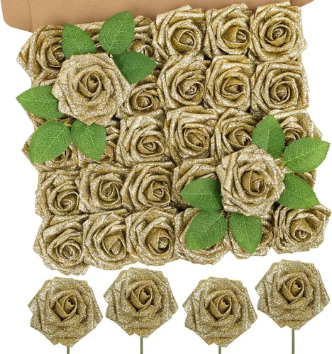 Vista 13 de MACTING 30 PCS Flores Artificiales Rosas Negras y Blancas Flores Falsas con Tallo Rosas de Espuma de Tacto Real para Boda Bola de Besos Ramillete