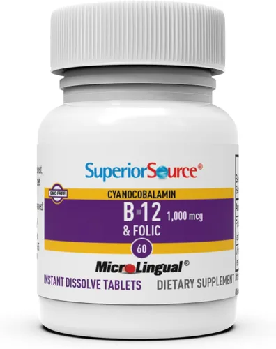Vista 4 de Superior Source No Shot Vitamina B12 Cianocobalamina (1000 mcg), ácido fólico (400 mcg), tabletas microlingües de disolución rápida, 60