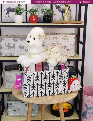 Vista 3 de Cesta de almacenamiento rectangular de tela con organizador de tela para juguetes, libros, ropa, regalos, mascotas - Perfecta para el hogar Rec