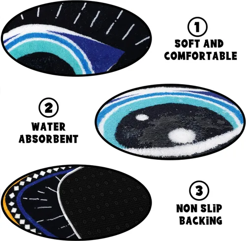 Vista 4 de Alfombra de baño de ojo malvado, suave, absorbente, antideslizante, alfombra de baño para niños, alfombra de microfibra copetuda para ducha, tapete