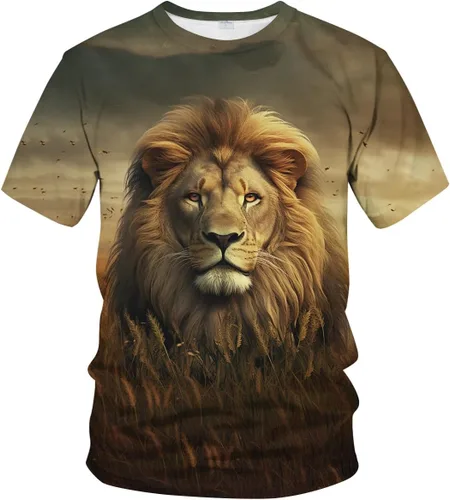 Vista 2 de Srcnhim Camiseta casual de manga corta con estampado 3D de león animal para hombre