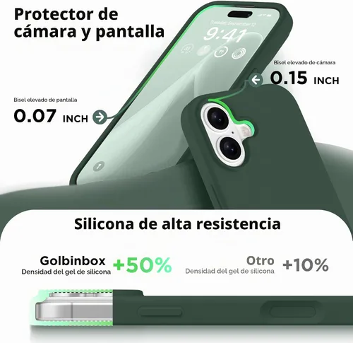 Vista 7 de GolbinBox - Funda magnética para iPhone 17, funda de silicona, color verde Compatible con MagSafe, protector de pantalla + protector de lente