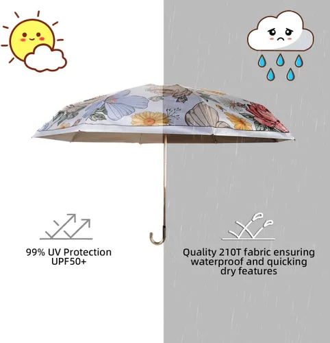 Vista 3 de ESUFEIR Paraguas de sol con protección UV, pequeño paraguas de viaje compacto para sol y lluvia, resistente al viento, sombrilla portátil ligera
